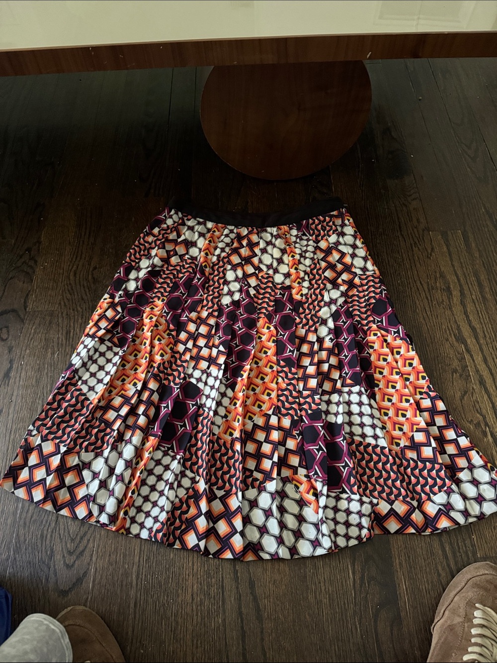 Trina Turk Orange, Purple & White Geometric Skater Skirt